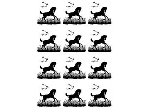 Horse in Meadow 12 pcs 1.15 Inch Black Fused Glass Decals - Picture 1 of 1