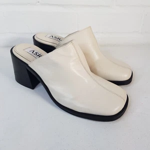 ASRA Jamie Mules Sandalias Zapatos Reino Unido 7 UE 40 Blanco Tacón Cuero Urbano Outfitters - Imagen 1 de 13
