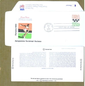 1979 Aerogramme Air Mail Stamp Stationary 1980 Olympics 22 Cent FDC Unaddressed - Picture 1 of 5