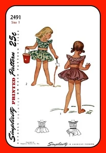 Girls PLAY SUIT Top Skirt Panties CHILD Simplicity 2491 Vtg 1948 Sewing Pattern - Picture 1 of 13