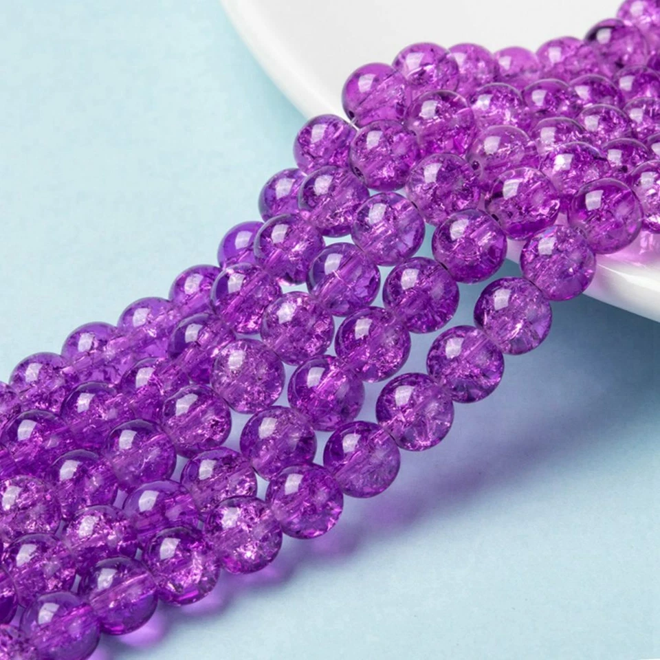 Crackle Glass Beads 8mm Purple Veined Bulk Jewelry Supplies Set BULK 20pcs - Image 1 of 1