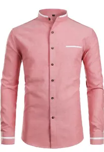 ZEROYAA Mens Hipster Mandarin Collar Slim Fit Long Sleeve Casual Button Down Oxf - Picture 1 of 5