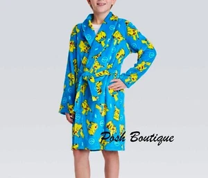 NWT Kids Pokemon Pikachu Robe Pajama Cover Up Bathrobe Boy Girl 4 6 8 10 12 14 - Picture 1 of 4