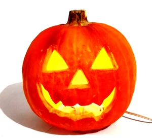 Trendmasters 1993 Kürbis Halloween beleuchtet Schaumstoff Blasform Jack-O-Laterne 10x9" - Bild 1 von 9