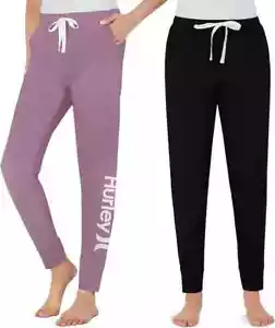 Hurley Pyjama 2 Hosen rosa schwarz super weich Schlaf Jogginghose Kordelzug Bund Gr. S - Bild 1 von 2