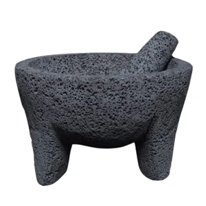 8.6 Inch Molcajete Mortar and Pestle, Mexican Handmade with Lava Stone,Herb Bowl - Picture 1 of 12