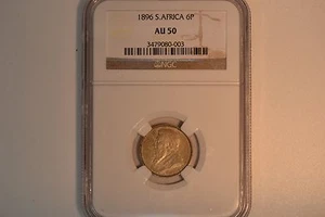 1896 South Africa 6 Pence-  NGC AU-50.  Nice and original. - Picture 1 of 2