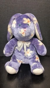 Rare Vintage Plush Purple With Daisies Pattern Bunny Rabbit 14" Blue Eyes - Picture 1 of 8