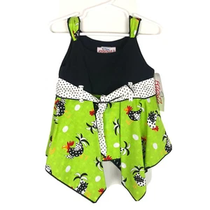 Little Zazzy Boutique NWT Girls Green Black Rooster Dress Handkerchief USA Sz 4 - Picture 1 of 5