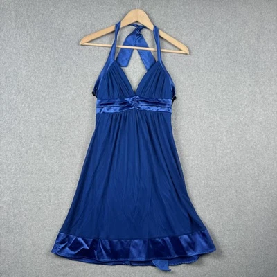Vintage Taboo Dress Juniors Large Blue Halter Satin Trim Babydoll Party HOCO Y2K - Image 1 of 4