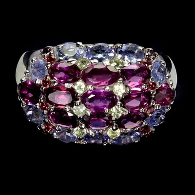 Anello in argento sterling 925 ovale rodolite peridoto tanzanite gemma... - Immagine 1 di 4