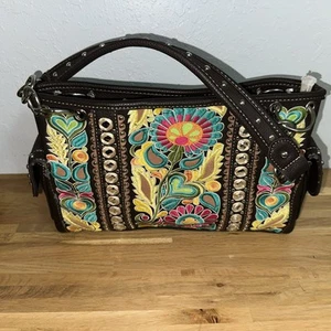 MONTANA WEST Satchel Brown Concealed Carry Shoulder Bag embroidered *Read* - Picture 1 of 12