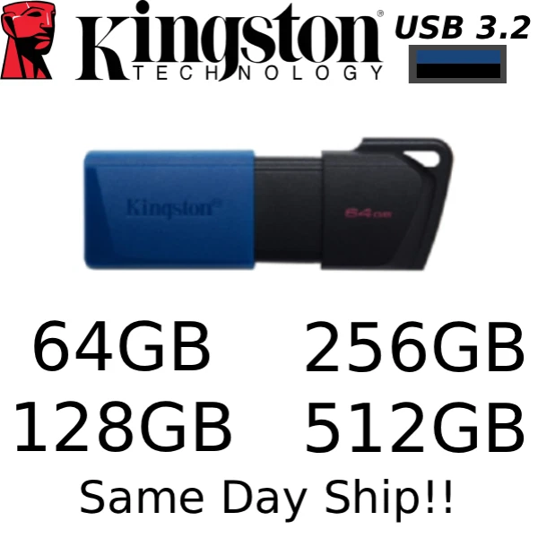 Kingston Slider USB 3.2 Flash Drive Memory Stick Pen 64Gb 128Gb 256Gb 512Gb - Image 1 of 2