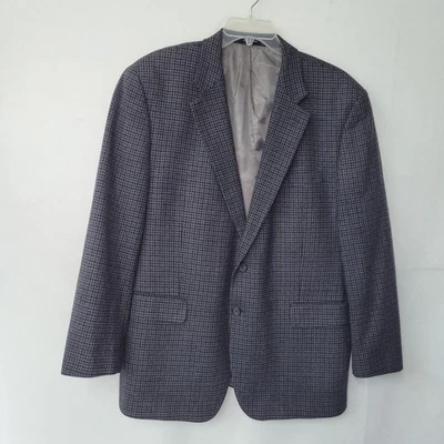 Chaps Men's 46R Wool Tweed Houndstooth Blazer Sport Coat Gray Blue Two Button - Image 1 of 4