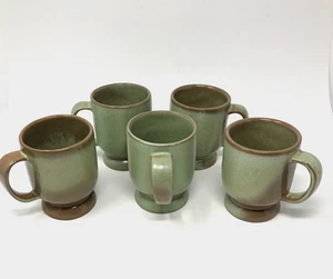 Vintage Frankoma Pottery C2 Mug Pedestal Plainsman Prairie Green Set of 5 - Picture 1 of 17