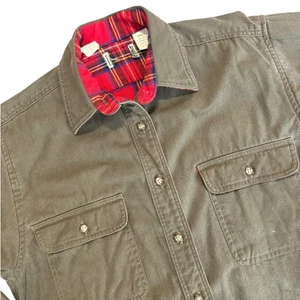 VTG LL Bean Womens Green/Brown Flannel Lined Button Chore Jacket USA Made Small - Picture 1 of 14