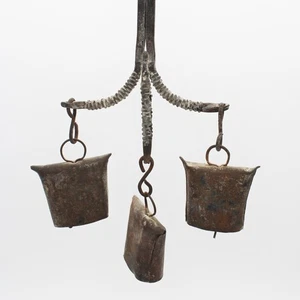 Antique Hand-Forged Cow/Sheep Bells Primitive Chicken-Foot Chimes Rustic Farm - Picture 1 of 12