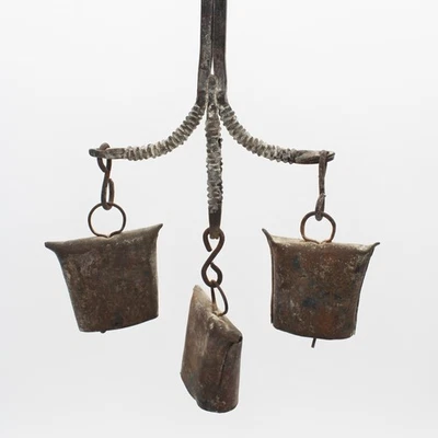 Antique Hand-Forged Cow/Sheep Bells Primitive Chicken-Foot Chimes Rustic Farm - Image 1 of 4