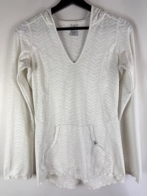 Pullover Prana Para Mujer Blanco Ojales Manga Larga Canguro Bolsillo Con Capucha Pequeño S Foto 1 de 4