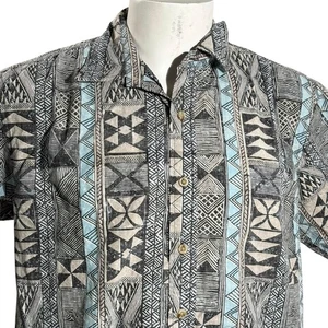 Cooke Street Hawaiian Shirt Medium Tribal Symbols Reverse Print Blue Blk Brown - Picture 1 of 6