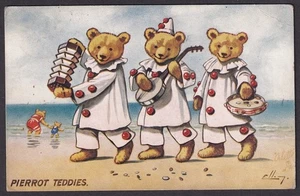 Tarjeta postal firmada por el artista Ellam Pierrot Teddies on Beach PIERROT PELU 1911 - Imagen 1 de 2