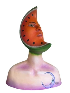 VTG Bizarre Mexican Folk Art Sculpture Anthropomorphic Watermelon Lady Signed - Picture 1 of 9
