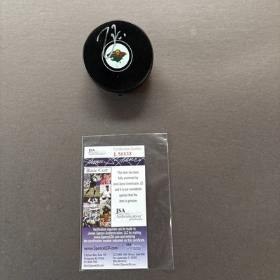 Zach Parise Autographed Signed Wild Logo Puck - JSA - Image 1 of 4