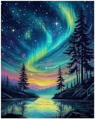 Printed Cross Stitch Kit 14 ct Aurora Northern Lights Borealis 30x40cm DIY UK - Image 1 of 4