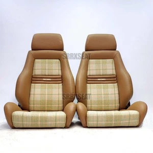 【1 PAIR】AUTHENTIC VINTAGE RECARO LSB CAMEL HOUNDTOOTH【CUSTOMS MAY APPLY】 - Picture 1 of 12
