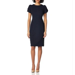Mini abito donna Calvin Klein nuovo con etichette tulipano manica corta scuba crepe taglia 10 nero - Foto 1 di 9