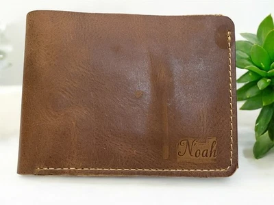Cartera de cuero Noah para hombre - color tostado doble, hecha a mano, delgada, cuero genuino Foto 1 de 2