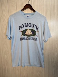 Plymouth Massachusetts T Shirt Men XL Adult Blue Vintage 90s Town USA Made - Picture 1 of 8