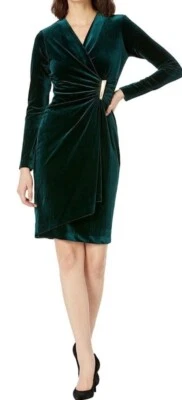 CALVIN KLEIN VELVET WRAP LONG SLEEVE SHEATH DRESS, GREEN, SIZE 18W NWT - Image 1 of 4