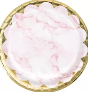 Pink Marble Foil 9in Plates 8ct - Picture 1 of 1