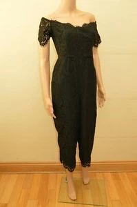 New Next Black Lace Bardot Cropped Jumpsuit Sz UK 10 12 14 18 20 petite reg tall - Picture 1 of 4