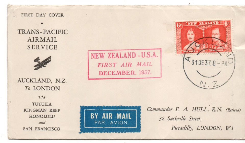 Nueva Zelanda 1937 Primera cubierta de correo aéreo a Londres vía Hawai y San Fran WS40223 Foto 1 de 1