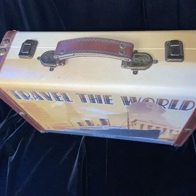 Decor Storage Mini Suitcase, Retro Leather And Brass Fixtures Fully Lined #arm - Image 1 of 4