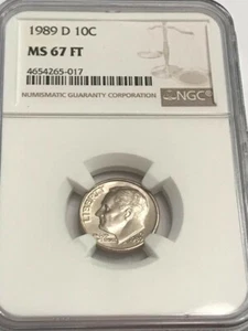 1989 D 10C MS 67 FT NGC ROOSEVELT DIME (5-017) - Picture 1 of 4