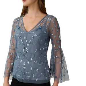 Nueva blusa básica para mujer Adrianna Papell manga 3/4 cuello en V $159 A6116 - Imagen 1 de 20