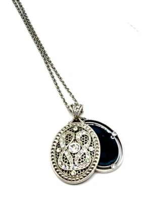 Lia Sophia "Estate" Silver Tone Long Necklace w/Cut Crystal & Black Enamel - Image 1 of 4