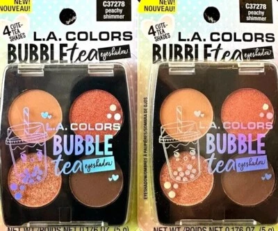2pk LA COLORS BUBBLE TEA PEACHY SHIMMER C37278 4 SHADES PRESSED POWDER EYESHADOW - Image 1 of 3