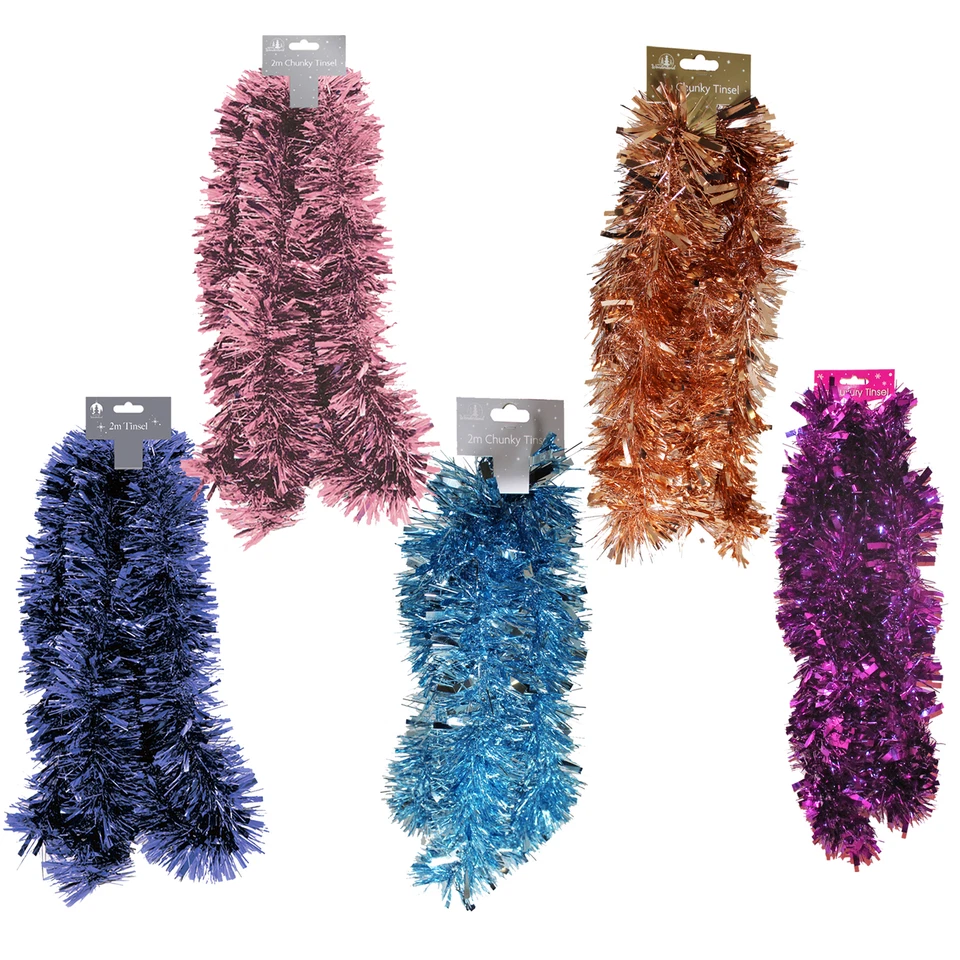 Christmas Chunky Tinsel Tree Room Decoration 3 Lengths 2 Metre - Choose Colour - Image 1 of 1