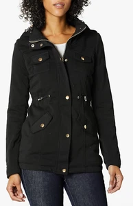 New Women's Yoki Sherpa Lined Black Anorak Fleece Jacket with Leopard Hood XL - Picture 1 of 2