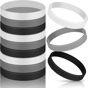 12 Pieces Rubber Bracelets, Solid Color Silicone Wristbands, Multi-Pack Blank... - Picture 1 of 7