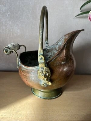 Ancien seau à charbon en cuivre et porcelaine - Photo 1/4