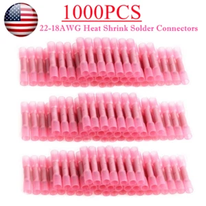 1000Pcs 18-22GA Heat Shrink Butt Wire Splice Connector Waterproof Crimp Terminal - Picture 1 of 11