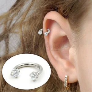 1x Lovely White Lip Ear Nipple Nose Ring CZ Cartilage Helix Septo Hoop Piercing - Picture 1 of 9