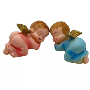 VTG Celluloid Plastic sleeping baby angels boy girl pink blue ornaments - Picture 1 of 11