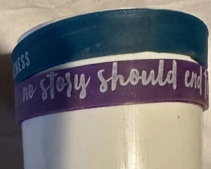 2 Adult Suicide Awareness Teal and Purple Silicone Bracelet - Quality Silicone - Picture 1 of 3