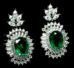 6 X 9mmm. PENDIENTES BOSQUE VERDE DOBLE ESMERALDA Y CIRCONITA BLANCA PLATA ESTERLINA 925  - Imagen 1 de 3